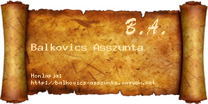 Balkovics Asszunta névjegykártya